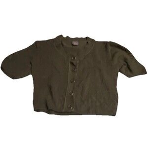 Wrapper Brown Knit Cardigan Sweater M Short Sleeve Button Front 100% Acrylic